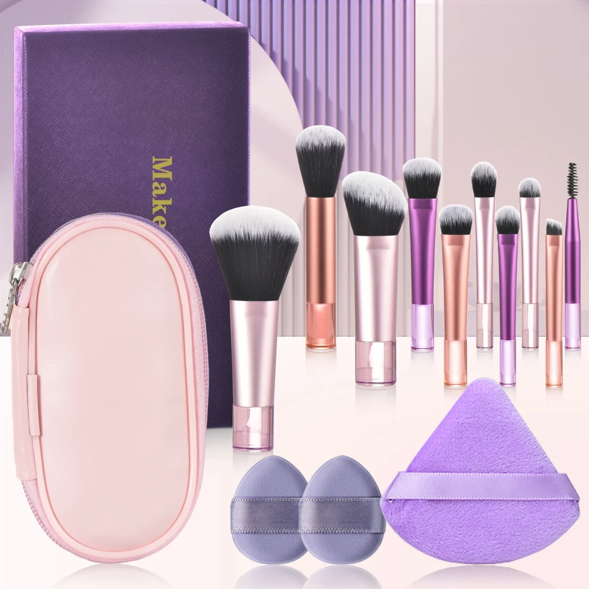 10 color Mini makeup brush Travel portable Makeup Tool Makeup Puff - Palm Brush Professional Makeup tool set Christmas gift - Image 32